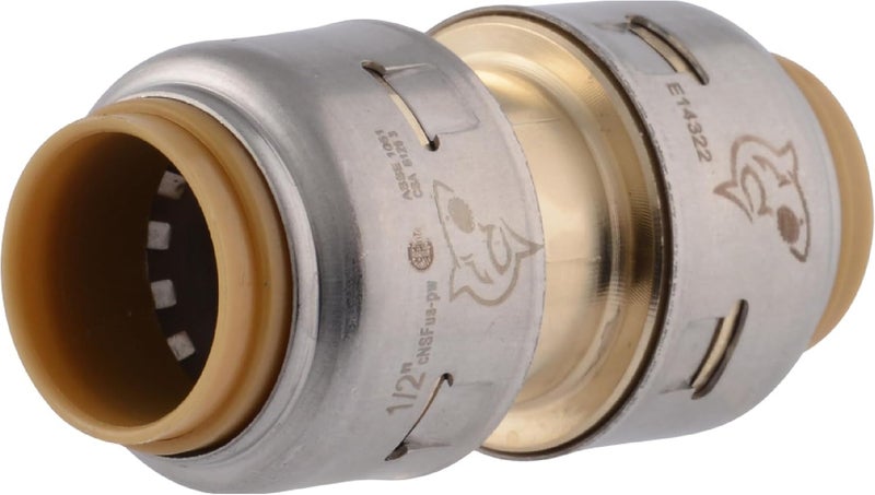 SharkBite Max 1/2 Inch Coupling, Push to Connect Brass Plumbing Fitting, PEX Pipe, Copper, CPVC, PE-RT, HDPE, UR008A - Image 1